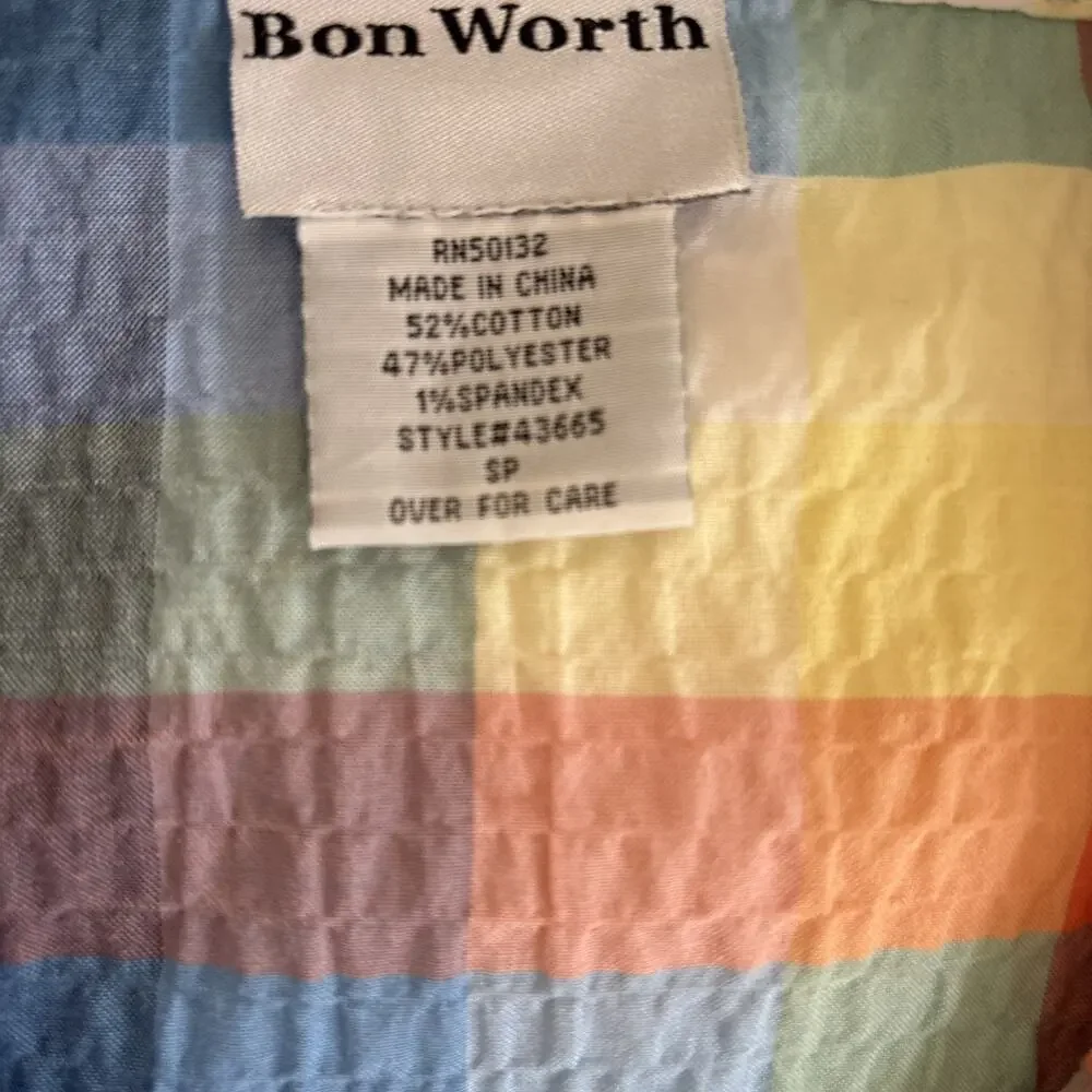 Bon worth women’s small petite short sleeve Plaid￼camp shirt Button Down - Picture 9 of 10